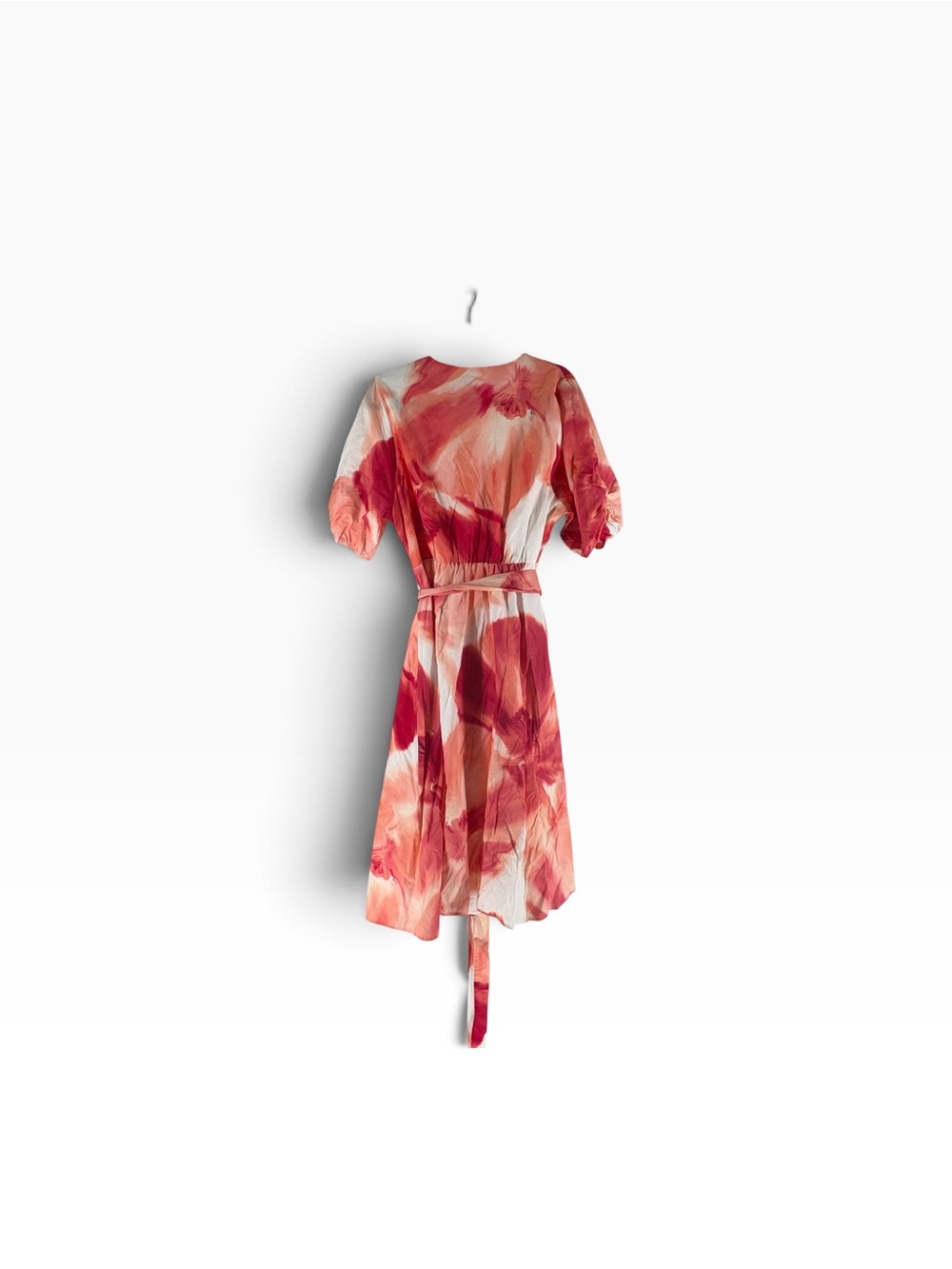 New DKNY Coral and White Watercolor Wrap Dress size 10 W - Picture 3 of 4